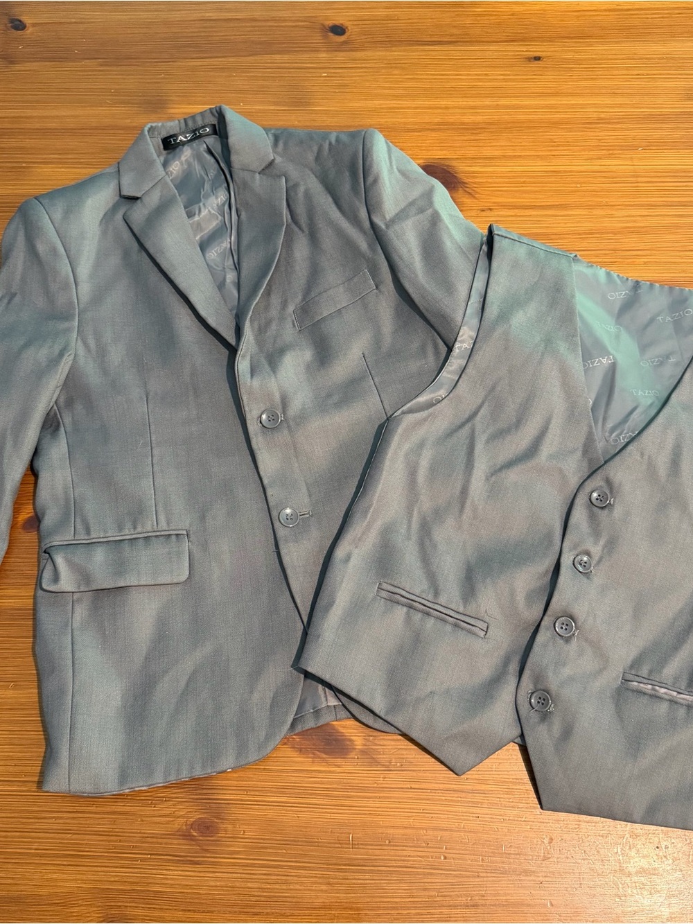 Tazio Gray Pant Suit Jacket & Vest - Size 8 (2 Pieces Only)